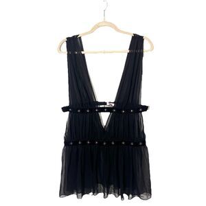 Victoria Secret Blouse Top Size L Whimsigoth Fairy Sleeveless V Neck Beaded Y2K